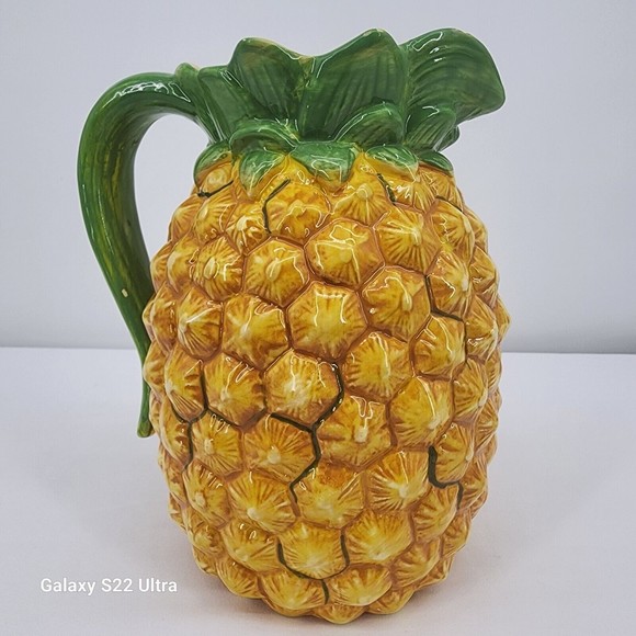 Rare Hard to Find 222 Fifth Tropical Pineapple Pitcher Jug 8" Yellow and Green - Picture 3 of 13